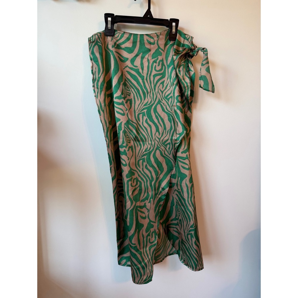 Vici Green Zebra Print Wrap Midi Skirt Side Tie Animal Print Medium